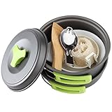 1 Liter Camping Cookware Mess Kit Backpacking Gear & Hiking Outdoors Bug Out Bag...